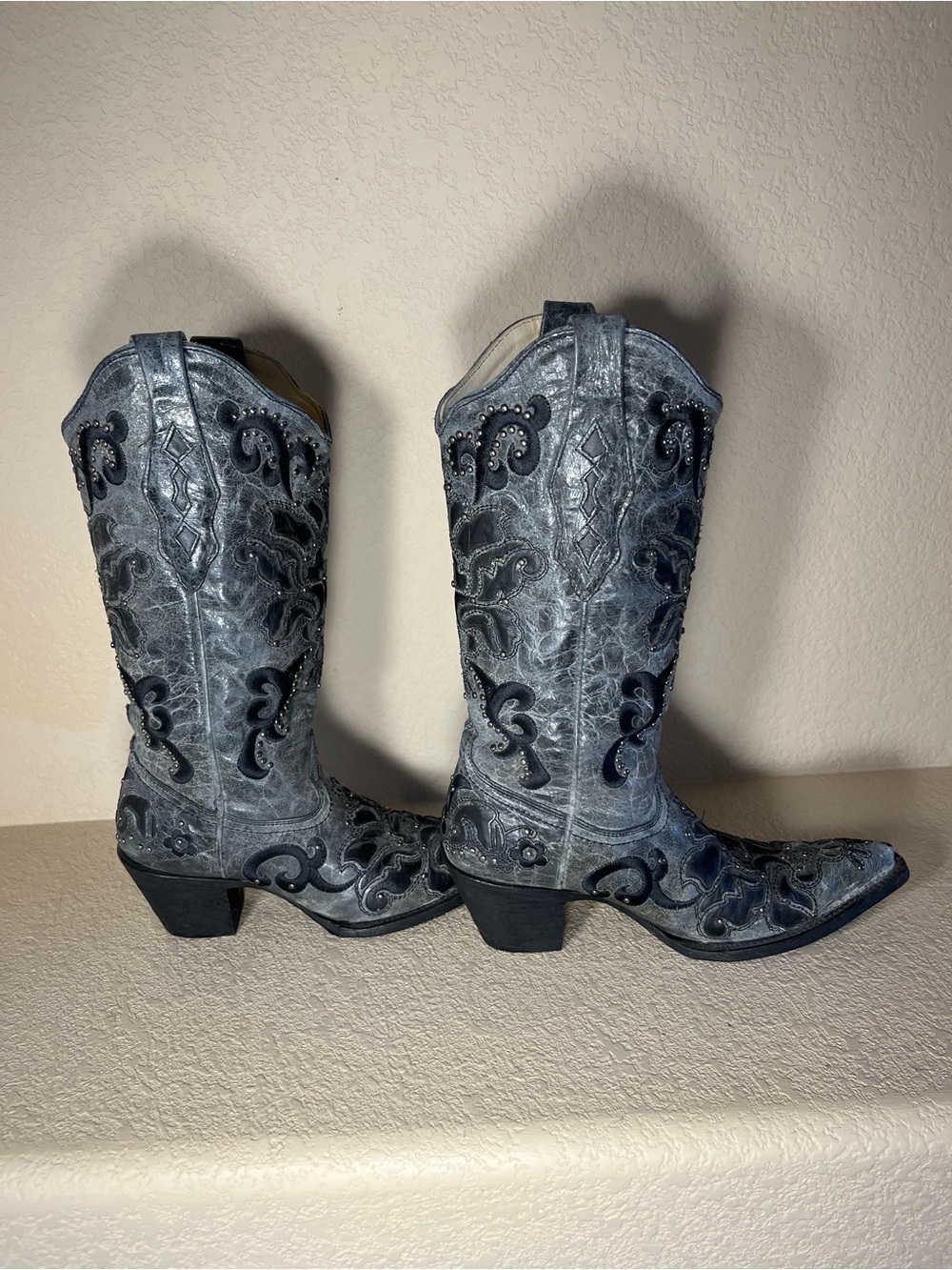 Corral Tooled Leather Western Boots in Gray & Black - Picture 2 of 6